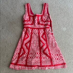 Red and White Patterned Woman’s Dress